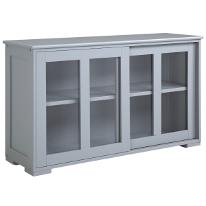 HOMCOM Modern Kitchen Sideboard, Stackable Storage Cabinet, Sliding Glass Door Console, Cupboard Serving Buffet, Grey