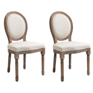 HOMCOM Vintage Armless Dining Chairs Set of 2, French Chic Side Chairs with Curved Backrest and Linen Upholstery for Kitchen, or Living Room, Cream White