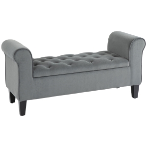 HOMCOM Button-Tufted Storage Ottoman, Fabric Upholstered Bench with Armrests for Bedroom, Entryway, Living room, Grey