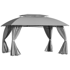 Outsunny 13' x 10' Patio Gazebo Outdoor Canopy Shelter with Sidewalls, Double Vented Roof, Steel Frame for Garden, Lawn, Backyard and Deck, Grey