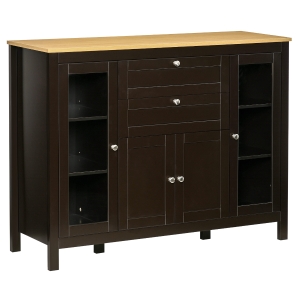 HOMCOM 47" Modern Buffet Cabinet, Storage Sideboard with Glass Door Cabinets, Pull-Out Drawers and Adjustable Shelving for Kitchen or Living Room, Oak / Dark Brown