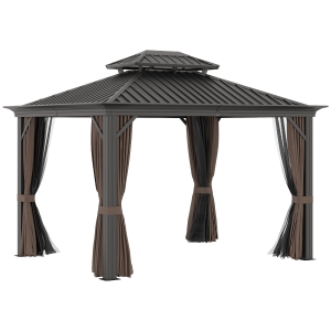 Outsunny 12' x 10' Backyard Garden Outdoor Canopy w/ Netting Sidewalls & Curtains, Brown