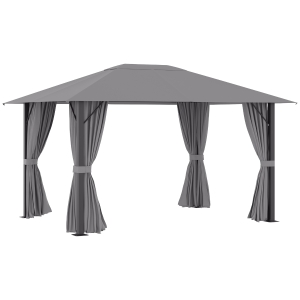Outsunny 10' x 13' Patio Gazebo Aluminum Frame Outdoor Canopy Shelter with Sidewalls, Vented Roof for Garden, Lawn, Backyard and Deck, Grey