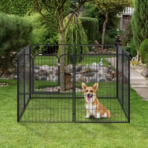 Pawhut Heavy Duty Metal Dog Playpen Puppy Play Pen Rabbit Pig Hutch Run Enclosure Foldable Black 31" x 39.25"