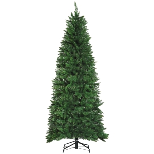 HOMCOM 7' Tall Unlit Slim Fir Artificial Christmas Tree with Realistic Branches, and 865 Tips, Green