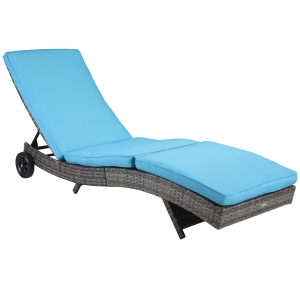 Outsunny Outdoor PE Rattan Patio Chaise Lounge Chair with 5 Backrest Angles & 2 Wheels for Easy Movement, Sky Blue