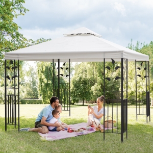 Outsunny 10' x 10' Outdoor Garden Metal Gazebo Patio Canopy Marquee Patio Party Tent Canopy Shelter Vented Roof Decorative Frame, Cream