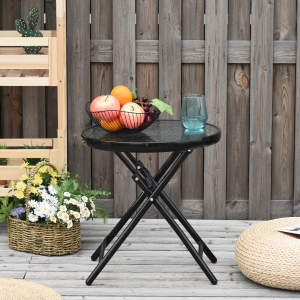 Outsunny Φ17.75" Garden Round Table Foldable Dining Table with Safety Buckle Glass Tabletop Metal Covered Edge for Patio Garden Outdoor Indoor Space