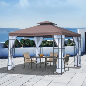 Outsunny 10'x10' Garden Gazebo Patio Canopy Portable Party Event Backyard w/ Mosquito Netting Coffee