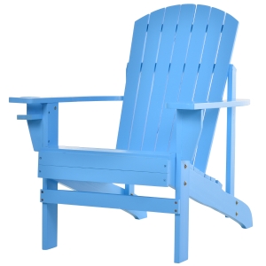 Outsunny Oversized Adirondack Chair, Outdoor Fire Pit and Porch Seating, Classic Log Lounge w/ Built-in Cupholder for Patio, Backyard, Garden, Lawn, Deck, Blue