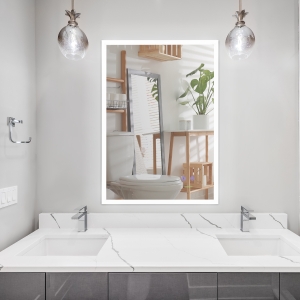 kleankin 28" x 20" LED Bathroom Mirror, Wall Mounted Lighted Vanity Mirror, with 3 Color, Smart Touch, Horizontally and Vertically, Plug-in, Silver