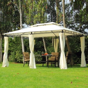 Outsunny 13'L x 10'W x 8.7'H Patio Gazebo Outdoor 2-Tiers Garden Canopy Yard Sunshade Shelter with Curtains, Cream White