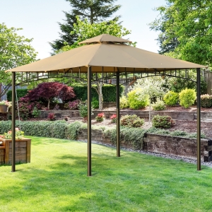 Outsunny 10' x 10' Gazebo Canopy Party Tent Garden Pavilion Patio Shelter Outdoor with Double Tiered Roof, Steel Frame, Beige