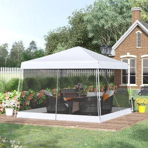 Outsunny 12' x 12' Pop Up Gazebo, Foldable Canopy Tent with Carrying Bag, Mesh Sidewalls and 3-Level Adjustable Height for Outdoor, Garden, Patio, Party, White
