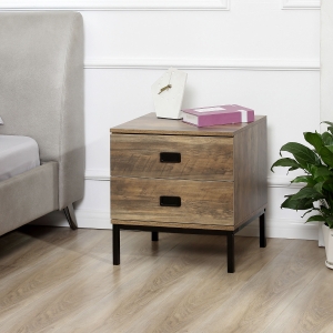 HOMCOM Nightstand with Storage, Retro Bedside Table, Side Table with 2 Drawers, Steel Frame for Bedroom, Living Room, Coffee