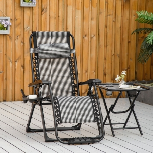 Outsunny Zero Gravity Chair, Folding Recliner Chair, Adjustable Patio Lounger with Pillow, Cup Holder and Foot Massage Roller for Outdoor, Patio, Deck, and Poolside, Mixed Grey