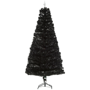 HOMCOM 7ft Tall Artificial Tree Multi-Colored Fiber Optic LED Pre-Lit Holiday Home Christmas Decoration - Black