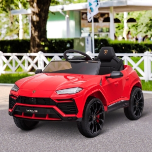 Aosom Kids Electric Ride On Compatible 12V Battery-powered Car Lamborghini Urus Toy for 3-6 Years Old Red