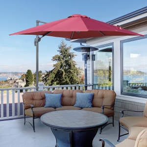 Outsunny 8‘x8’ Square Patio Offset Hanging Cantilever Umbrella 360° Rotation w/ Cross Base Wine Red