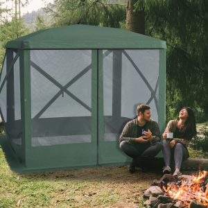 Outsunny Pop-Up Screen House Gazebo Camping Outdoor Instant Setup Tent Fits 3-4 People 210D Material w/ Carry Bag & Ground Stakes, Green