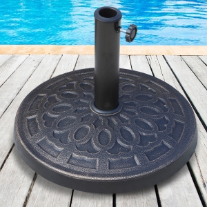 Outsunny 17" Round Resin Umbrella Base Stand Market Parasol Holder with Beautiful Decorative Pattern & Easy Setup, for Φ1.5", Φ1.89" Pole, for Lawn, Deck, Backyard, Garden, Bronze