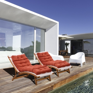 Outsunny Set of 2 Outdoor Chaise Lounge Cushions, 72" x 22" Patio Lounge Chair Cushions with Ties for Outdoor, Indoor, Red