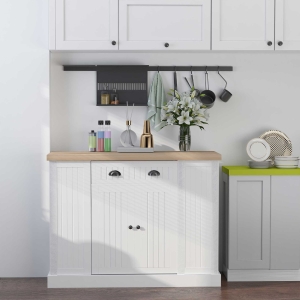 HOMCOM Fluted-Style Wooden Kitchen Island with Storage Cabinet and Drawer, Butcher Block Island for Dining Room, White