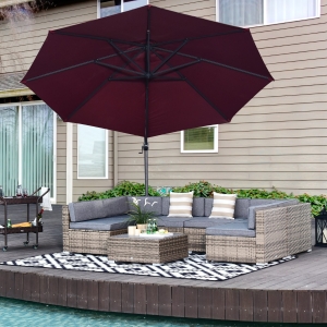 Outsunny 7 Pcs Patio Rattan Sofa Set All Weather Conversation Garden Wicker Sectional Set w/ Tea Table and Cushion Outdoor Deck Grey
