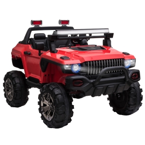 Aosom 12V Ride On Car 2- Seat SUV Truck w/ Remote Control, 3 Speeds, LED Light Bar, Audio Input - Red