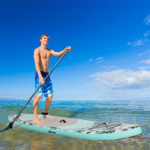 Outsunny Inflatable Paddle Stand Up Board, Adjustable Aluminum Paddle Non-Slip Deck Spray-painted Sea Turtles Board, with ISUP Accessories & Carry Bag, 126" x 30" x 6", Blue Board