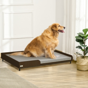 PawHut Elevated Dog Bed Frame, Furniture Style Pet Sofa, Modern Portable Cat Lounge, with Soft Cushion, Washable Cover, Steel Legs, for Large Dog, Brown