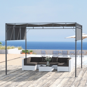 Outsunny 10' x 10' Retractable Pergola Canopy Patio Gazebo Sun Shelter with Steel Frame for Outdoor, Dark Grey