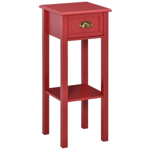 HOMCOM 2-Tier Side Table with Drawer Shelf, Slim End Table for Living Room Hallway, Red