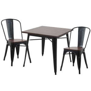 HOMCOM 3 Piece Industrial Style Dining Table and Chairs Set Metal Frame Desk Seat for 2
