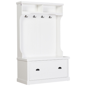 HOMCOM Hall Coat & Shoe Storage Cupboard Corner Hall Tree, White