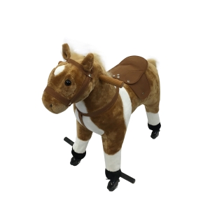 Qaba Kids Plush Mechanical Walking Ride On Horse Toy with Wheels - Brown