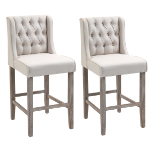 HOMCOM 40" Tufted Counter Height Bar Stool Chair Accent Furniture Set of 2 Ivory