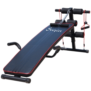 Soozier Foldable Sit Up Bench Core Workout Adjustable Weight Thigh Support for Home Gym Black and Red