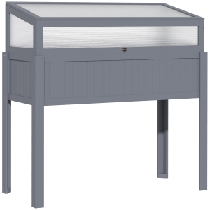 Outsunny 2-IN-1 Wood Cold Frame Greenhouse with Elevated Garden Box, Openable Top for Flowers, Vegetables, Plants, Grey