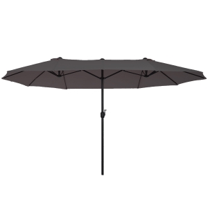 Outsunny 15' Steel Rectangular Outdoor Double Sided Market Patio Umbrella with UV Sun Protection & Easy Crank - Grey