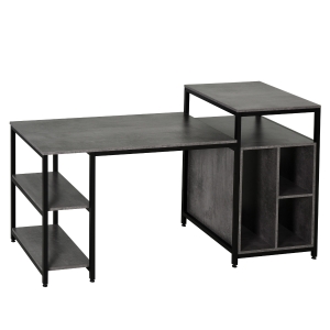 HOMCOM 68 Inch Office Table Computer Desk Workstation Bookshelf with CPU Stand, Spacious Storage Shelves & Chic Modern Woodgrain Design, Grey