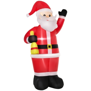 HOMCOM 8FT Tall Outdoor Lighted Inflatable Christmas Lawn Decoration, Santa Claus with Bell