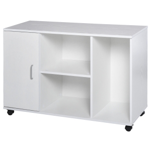 HOMCOM Wood Rolling File Cabinet Storage Organizer with 3 Large Open Shelves and Door Cabinet Door for Easy Storage and Mobility - White
