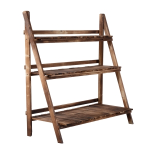 Outsunny 39" x 14" Wooden Rustic 3-Tier Foldable Ladder Raised Plant Stand