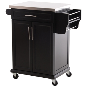 HOMCOM Rolling Kitchen Island Utility Trolley, Storage Cart on Wheels With Drawer, Spice Rack- Black