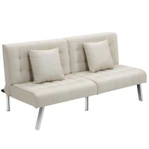 HOMCOM 2-Seater Convertible Sofa Bed with 7 Adjustable Angled Backrest Levels, 2 Pillows, and 5 Steel Legs - Cream White