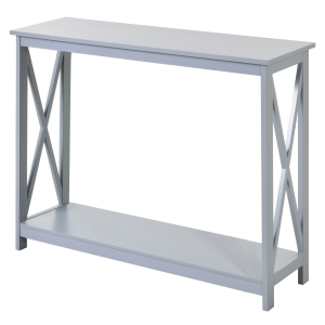 HOMCOM Grey Wooden Entryway Tabletop Furniture with Display Shelf Stand and X Bar