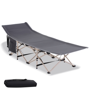 Outsunny Lightweight Portable Folding Cot Bed with Handy Side Pocket for Outdoor Camping - Guest Bed for Visitors - Grey
