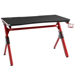 HOMCOM 47" Gaming Desk Racing Office Ergonomic Computer Table w/RGB LED Lights, Cup Holder & 2 Cable Management - Red