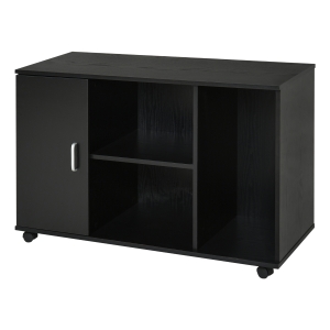 HOMCOM Wood Rolling File Cabinet Storage Organizer with 3 Large Open Shelves and Door Cabinet Door for Easy Storage and Mobility - Black
